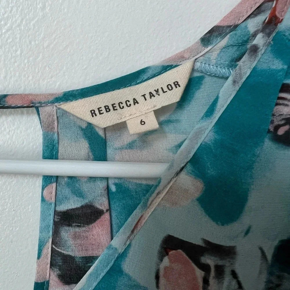 Rebecca Taylor Blue Aloha Teal Pink Floral Silk Top - Picture 3 of 5